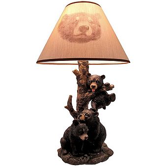 Black Bear Family Table Lamp W/ Tree Bark Print Shade
