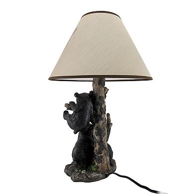 Black Bear Family Table Lamp W/ Tree Bark Print Shade