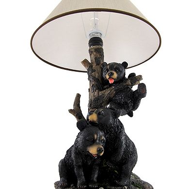 Black Bear Family Table Lamp W/ Tree Bark Print Shade