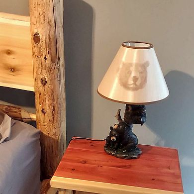 Black Bear Family Table Lamp W/ Tree Bark Print Shade