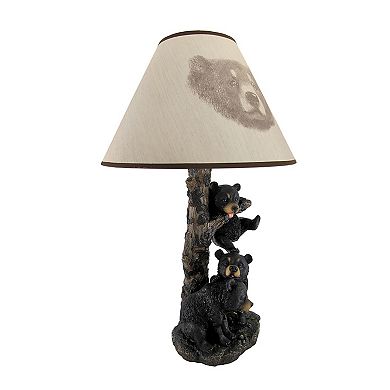 Black Bear Family Table Lamp W/ Tree Bark Print Shade