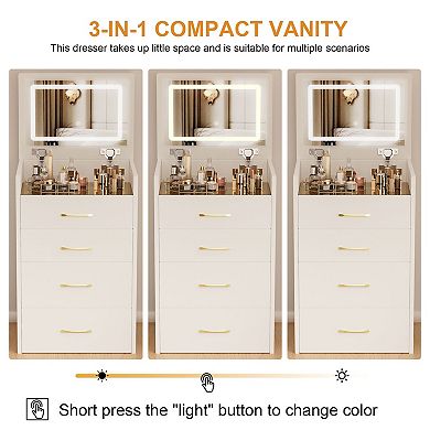 3-in-1 Vanity Desk Nightstand with Mirror and Storage for Bedroom, Makeup Table with Stool