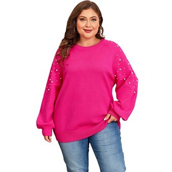 Pearled Decor Raglan Sleeve Plus Size Sweater
