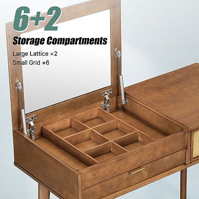 Makeup Vanity Desk with Flip Top Mirror, 3 Drawers and Stool, Wood Dressing Table