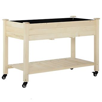 Rolling Wood Raised Planter Box for Vegetables Herbs with Locking Casters