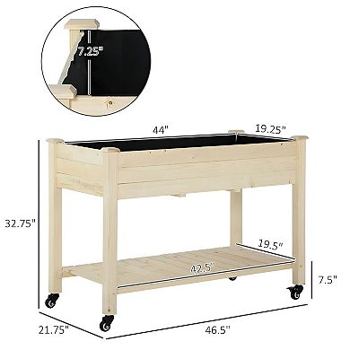 Rolling Wood Raised Planter Box for Vegetables Herbs with Locking Casters