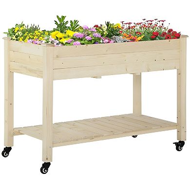 Rolling Wood Raised Planter Box for Vegetables Herbs with Locking Casters