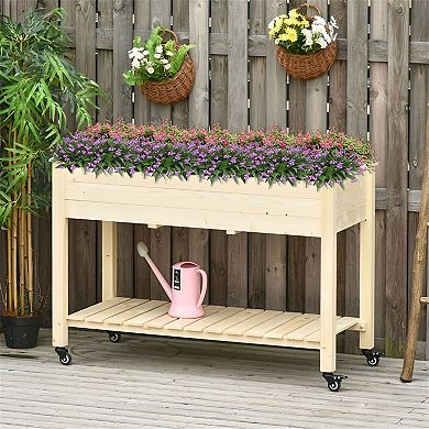 Rolling Wood Raised Planter Box for Vegetables Herbs with Locking Casters
