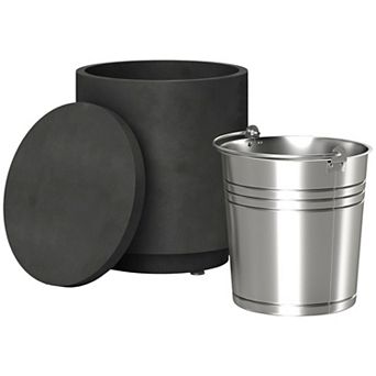 Multifunctional Concrete Side Table with Ice Bucket for Garden or Deck