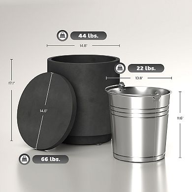 Multifunctional Concrete Side Table with Ice Bucket for Garden or Deck