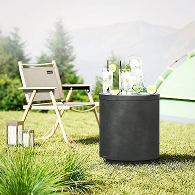 Multifunctional Concrete Side Table with Ice Bucket for Garden or Deck