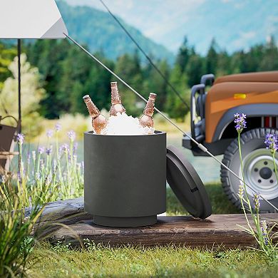 Multifunctional Concrete Side Table with Ice Bucket for Garden or Deck