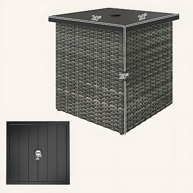 Patio Side Table with Built-In Umbrella Base and Pole Holder