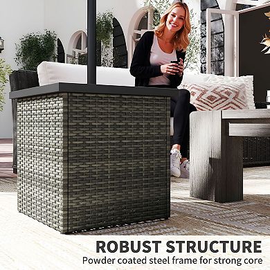 Patio Side Table with Built-In Umbrella Base and Pole Holder