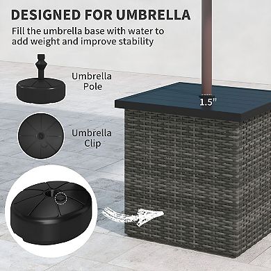 Patio Side Table with Built-In Umbrella Base and Pole Holder