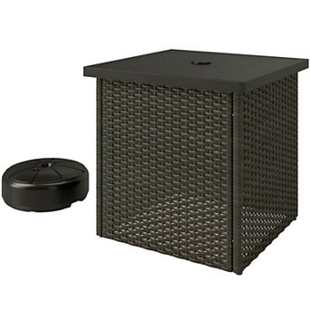 Patio Side Table with Built-In Umbrella Base and Pole Holder