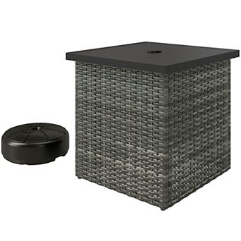 Patio Side Table with Built-In Umbrella Base and Pole Holder