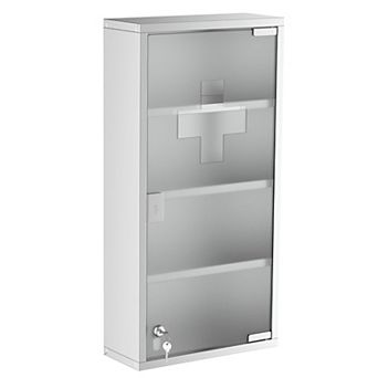 Wall-Mounted Bathroom Cabinet with Lockable Door and Tiered Storage Shelves