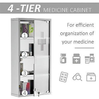 Wall-Mounted Bathroom Cabinet with Lockable Door and Tiered Storage Shelves