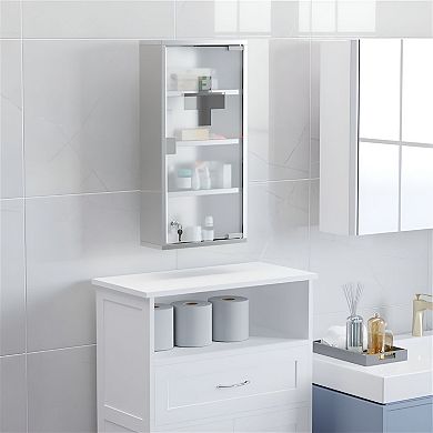 Wall-Mounted Bathroom Cabinet with Lockable Door and Tiered Storage Shelves