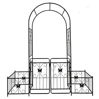 Garden Arch Arbor with Double Gates and Planter Holders for Vines Patio Path