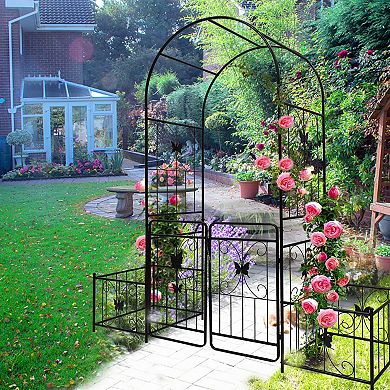 Garden Arch Arbor with Double Gates and Planter Holders for Vines Patio Path