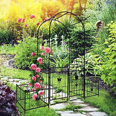 Garden Arch Arbor with Double Gates and Planter Holders for Vines Patio Path