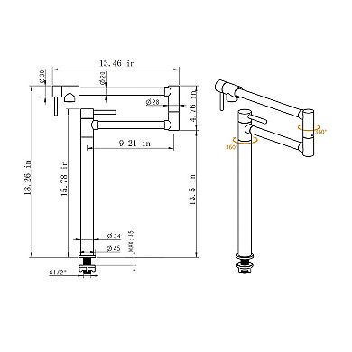 Two-Handle Kitchen Pot Filler with Dual Swivel Joints and Retractable Spout