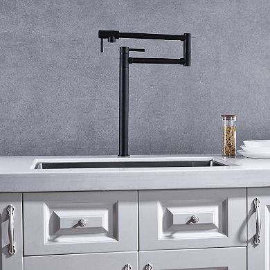 Two-Handle Kitchen Pot Filler with Dual Swivel Joints and Retractable Spout