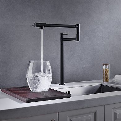 Two-Handle Kitchen Pot Filler with Dual Swivel Joints and Retractable Spout