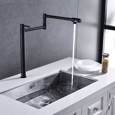 Two-Handle Kitchen Pot Filler with Dual Swivel Joints and Retractable Spout