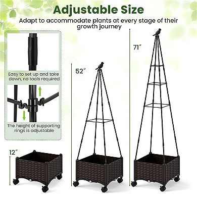 Rolling Raised Garden Planter with Trellis and Self Watering System