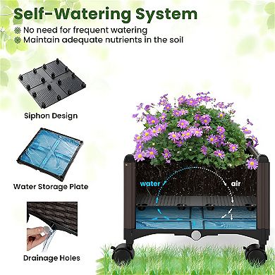 Rolling Raised Garden Planter with Trellis and Self Watering System