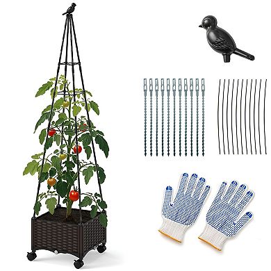Rolling Raised Garden Planter with Trellis and Self Watering System