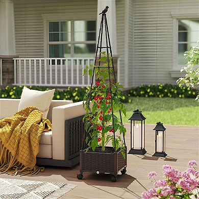 Rolling Raised Garden Planter with Trellis and Self Watering System