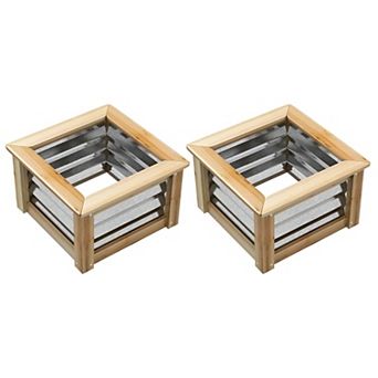 Set of 2 Raised Garden Beds with Galvanized Steel Panels and Wood Frame