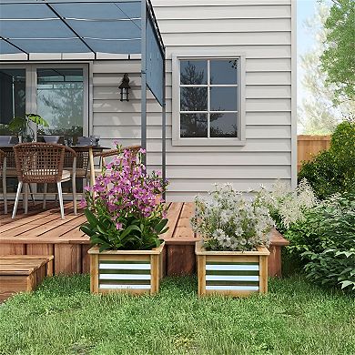 Set of 2 Raised Garden Beds with Galvanized Steel Panels and Wood Frame