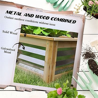 Set of 2 Raised Garden Beds with Galvanized Steel Panels and Wood Frame