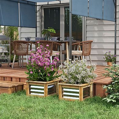Set of 2 Raised Garden Beds with Galvanized Steel Panels and Wood Frame