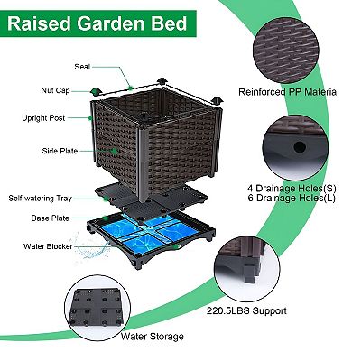 Square Raised Planter with Self Watering System, Ventilated Sides and Drain Outlet