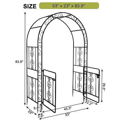 Garden Arbor Arch Trellis with Gate Double Layer Roof for Patio Pathway