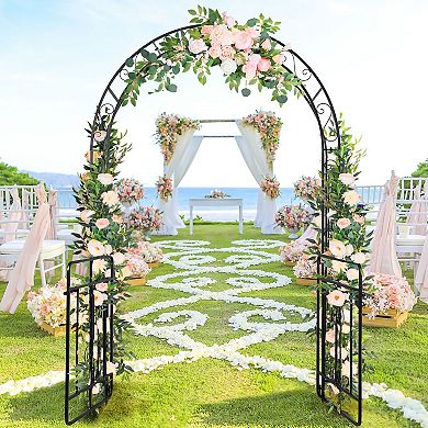 Garden Arbor Arch Trellis with Gate Double Layer Roof for Patio Pathway