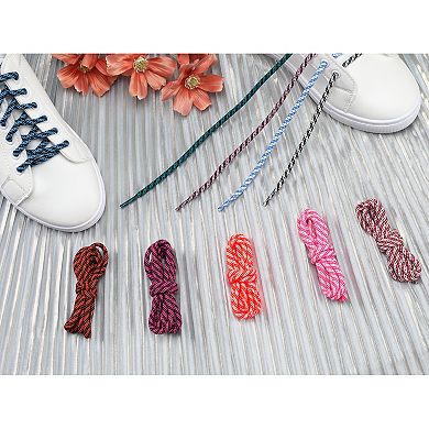 Two-Color Twill Dot Striped Round Shoelaces 2 Pairs for Martin Boots 63.0"