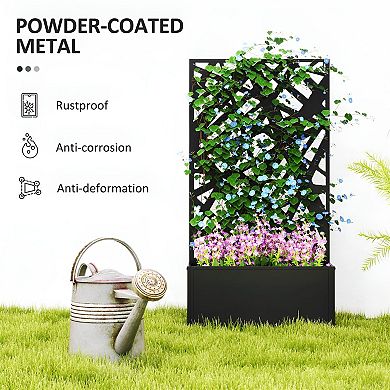 Metal Raised Garden Bed Planter with Privacy Trellis Screen for Patio Balcony