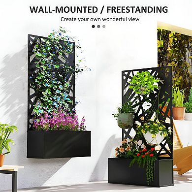 Metal Raised Garden Bed Planter with Privacy Trellis Screen for Patio Balcony