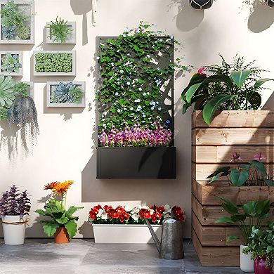 Metal Raised Garden Bed Planter with Privacy Trellis Screen for Patio Balcony