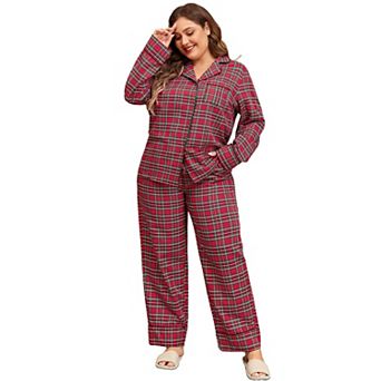 Plaid Printed Shirt and Pants Plus Size Lounge Set