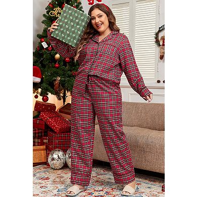 Plaid Printed Shirt and Pants Plus Size Lounge Set