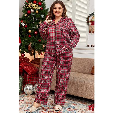 Plaid Printed Shirt and Pants Plus Size Lounge Set