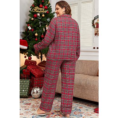Plaid Printed Shirt and Pants Plus Size Lounge Set